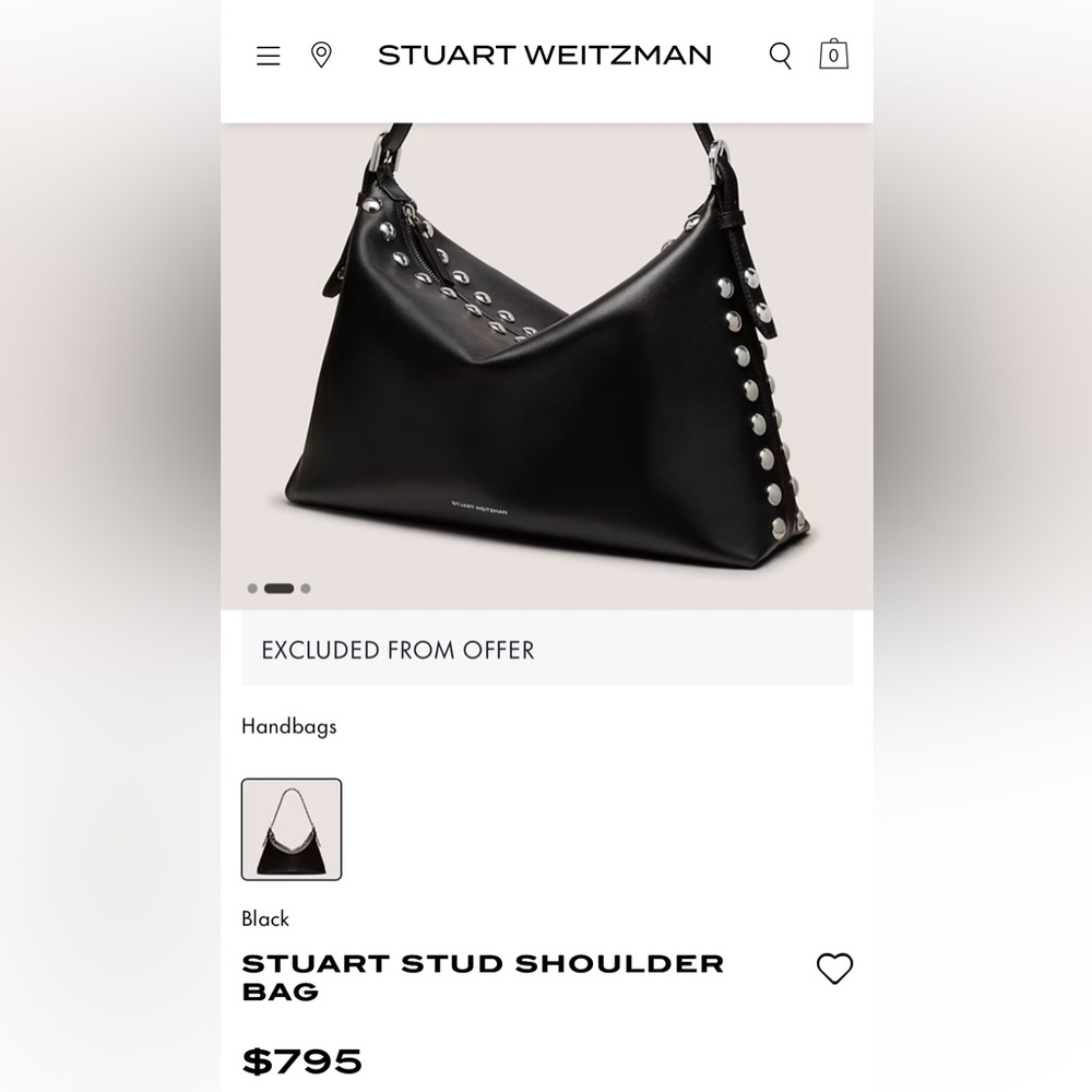 Stuart Weitzman Black Crescent Shoulder Bag with Studs
